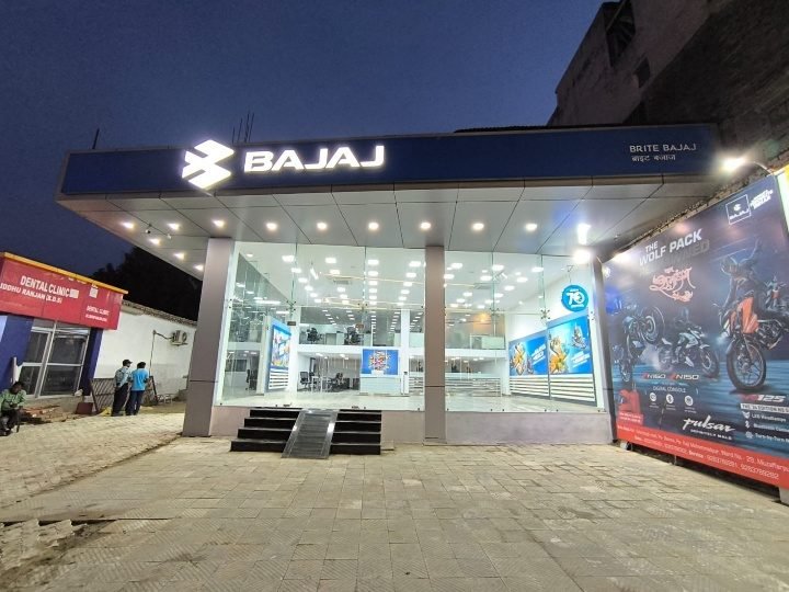 Completed showroom façade at night